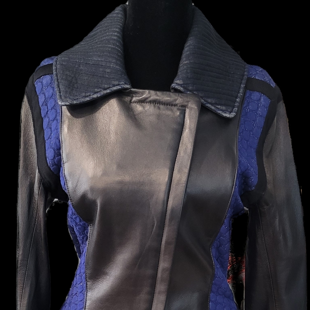 Oh Ne Titel Runway Color Black Leather and Blue Jacket